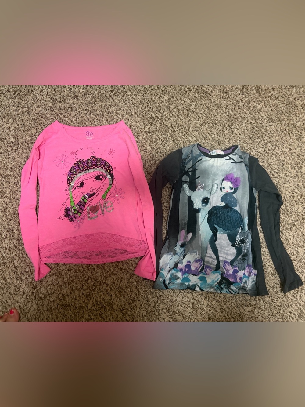 H&M and SO tees Bright Pink Graphic Long Sleeve Top with Lace Hem and Greg top
